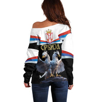 Back off-shoulder sweater with flag stripes and double-headed eagle print, black cuffs