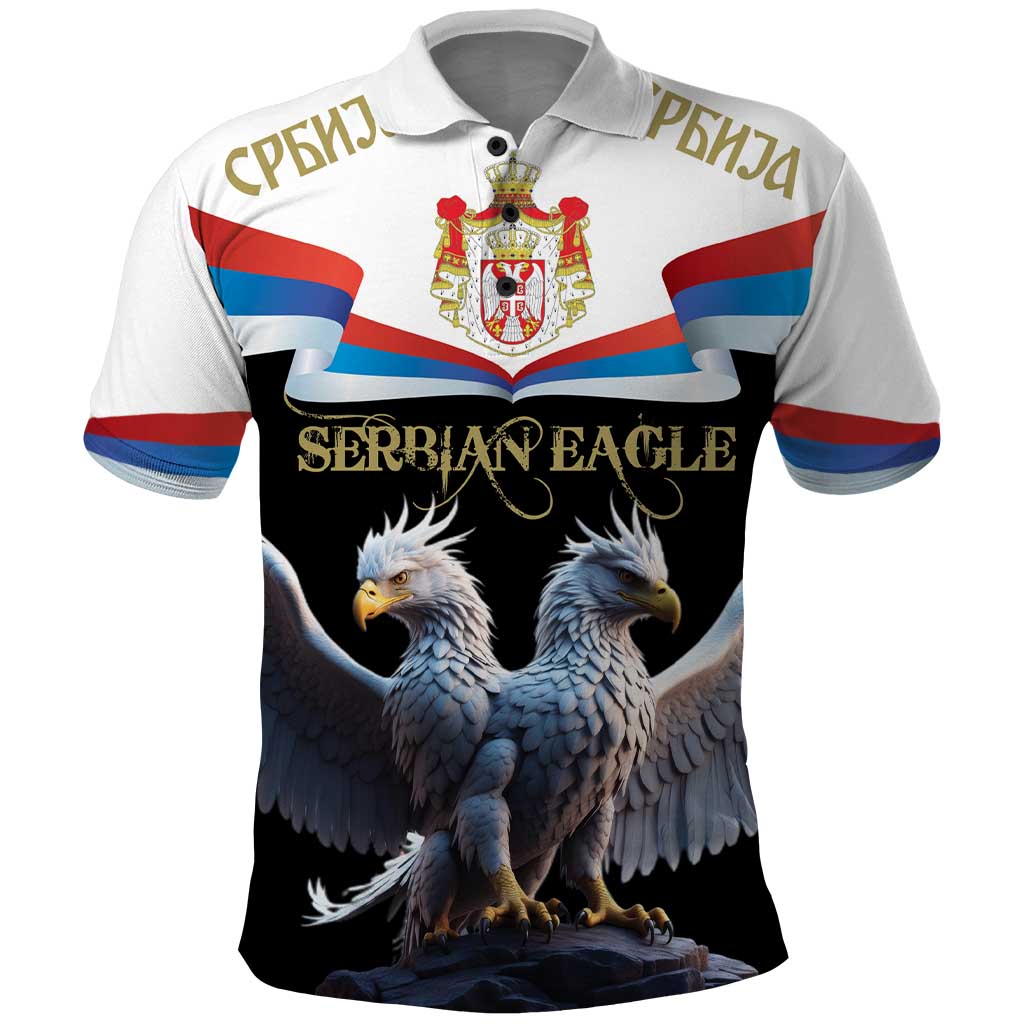 Serbia Silver Double-headed Eagle Polo Shirt - Wonder Print Shop