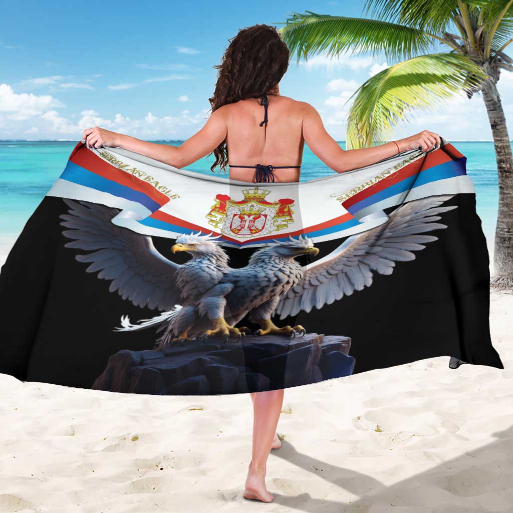 Black Serbia eagle sarong with large double-headed eagle graphic and crest, wrap