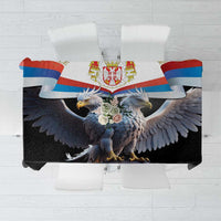 Black tablecloth with Serbian crest and eagles motif, full-width front view
