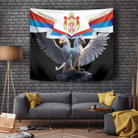 Serbia double-headed eagle wall tapestry, black with crowned crest and spread wings