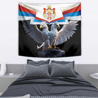 Serbia double-headed eagle wall tapestry, black with blue-and-red flags and crest