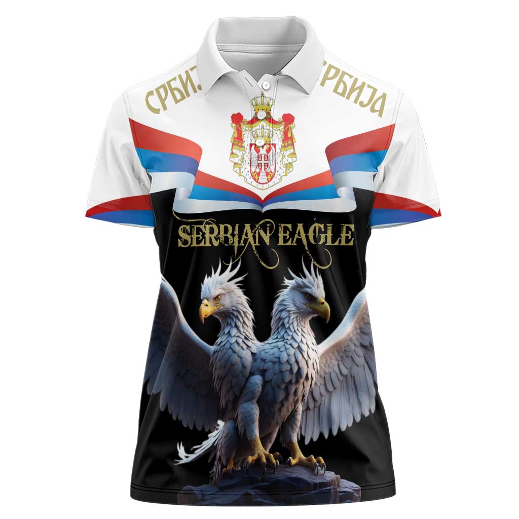 Serbia Silver Double-headed Eagle Women Polo Shirt - Wonder Print Shop