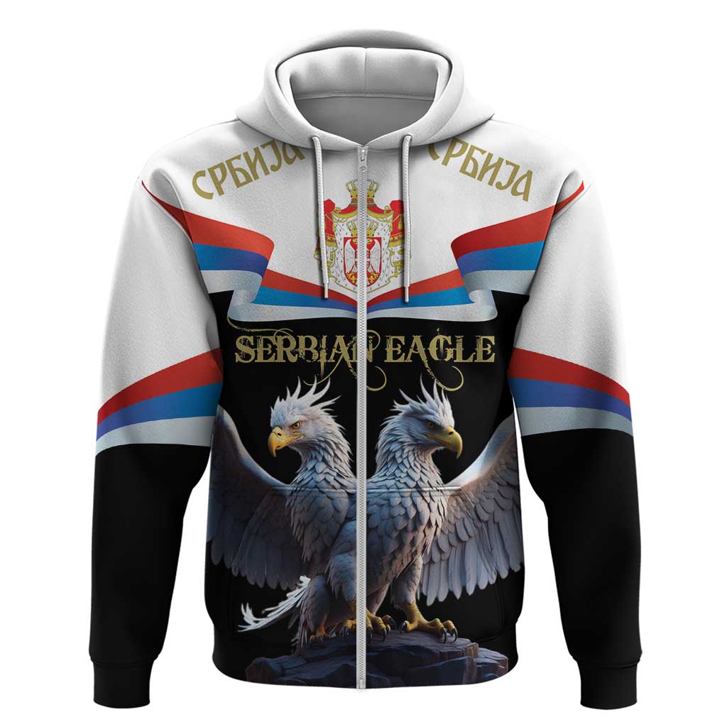 Serbia Silver Double-headed Eagle Zip Hoodie - Wonder Print Shop