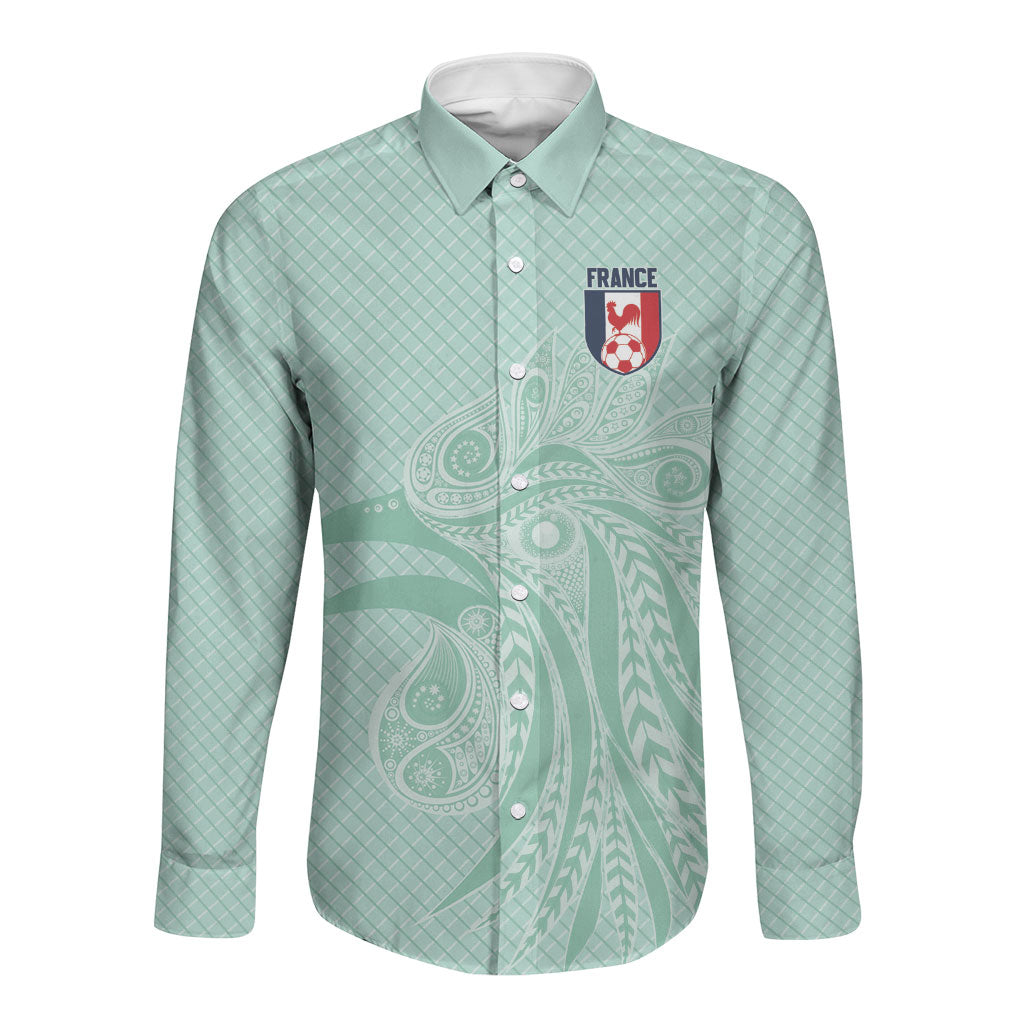 Custom France Coq Gaulois Heritage Long Sleeve Button Shirt Allez les Bleus Aux Armes