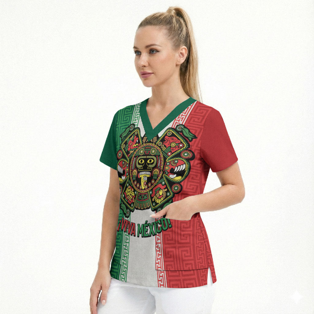 Custom Mexico Aztec Eagle Heritage Scrub Top iViva Mexico Canta y no llores