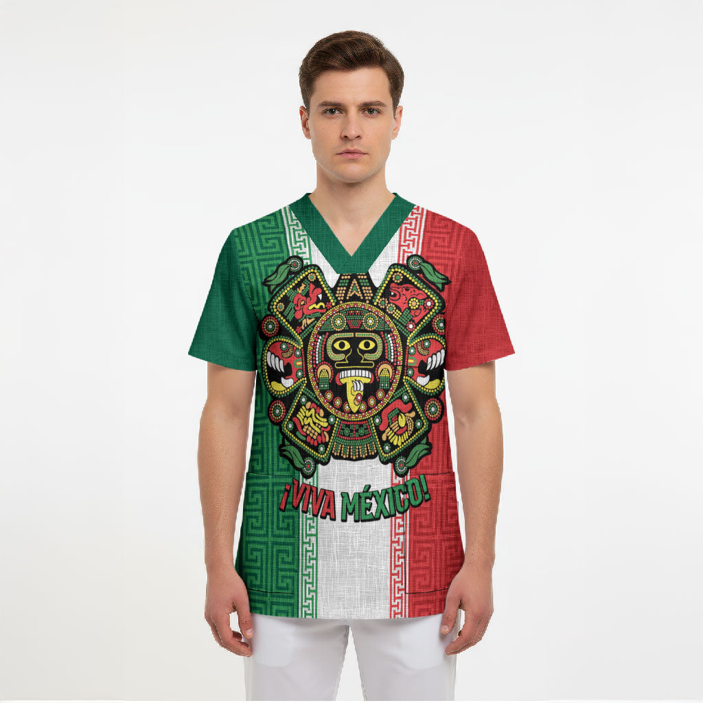 Custom Mexico Aztec Eagle Heritage Scrub Top iViva Mexico Canta y no llores