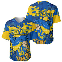 Two blue and gold baseball jerseys showing front and back with emblems
