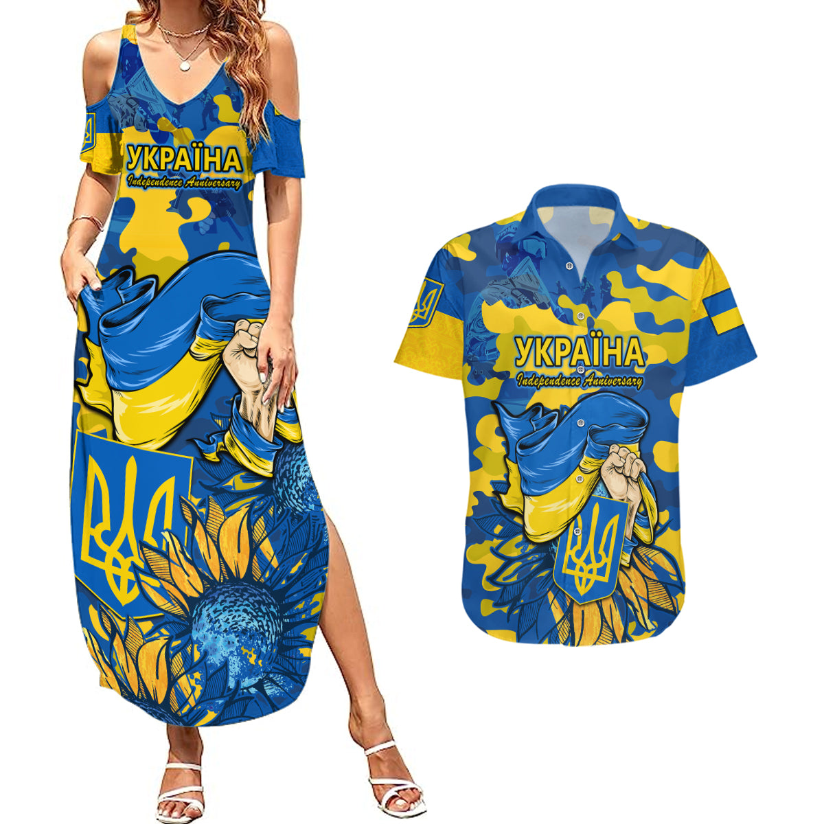 Ukraine Couples Matching Summer Maxi Dress and Hawaiian Shirt Glory To Ukraine 32nd Independence Anniversary LT9 - Wonder Print Shop