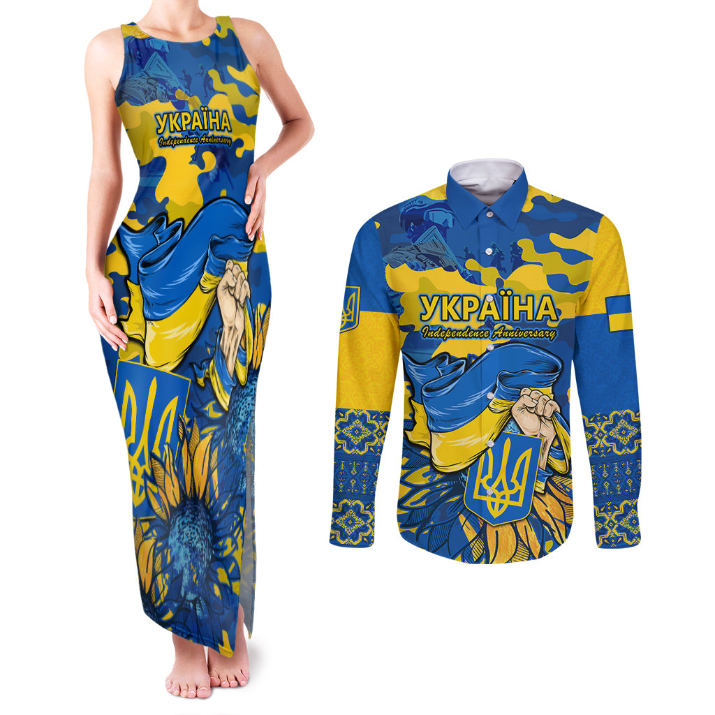 Ukraine Couples Matching Tank Maxi Dress and Long Sleeve Button Shirts Glory To Ukraine 32nd Independence Anniversary LT9 - Wonder Print Shop