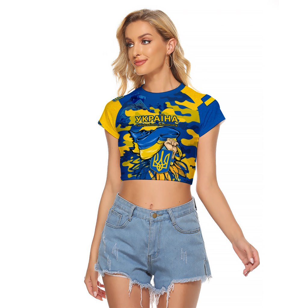 Ukraine Raglan Cropped T Shirt Glory To Ukraine 32nd Independence Anniversary - Wonder Print Shop