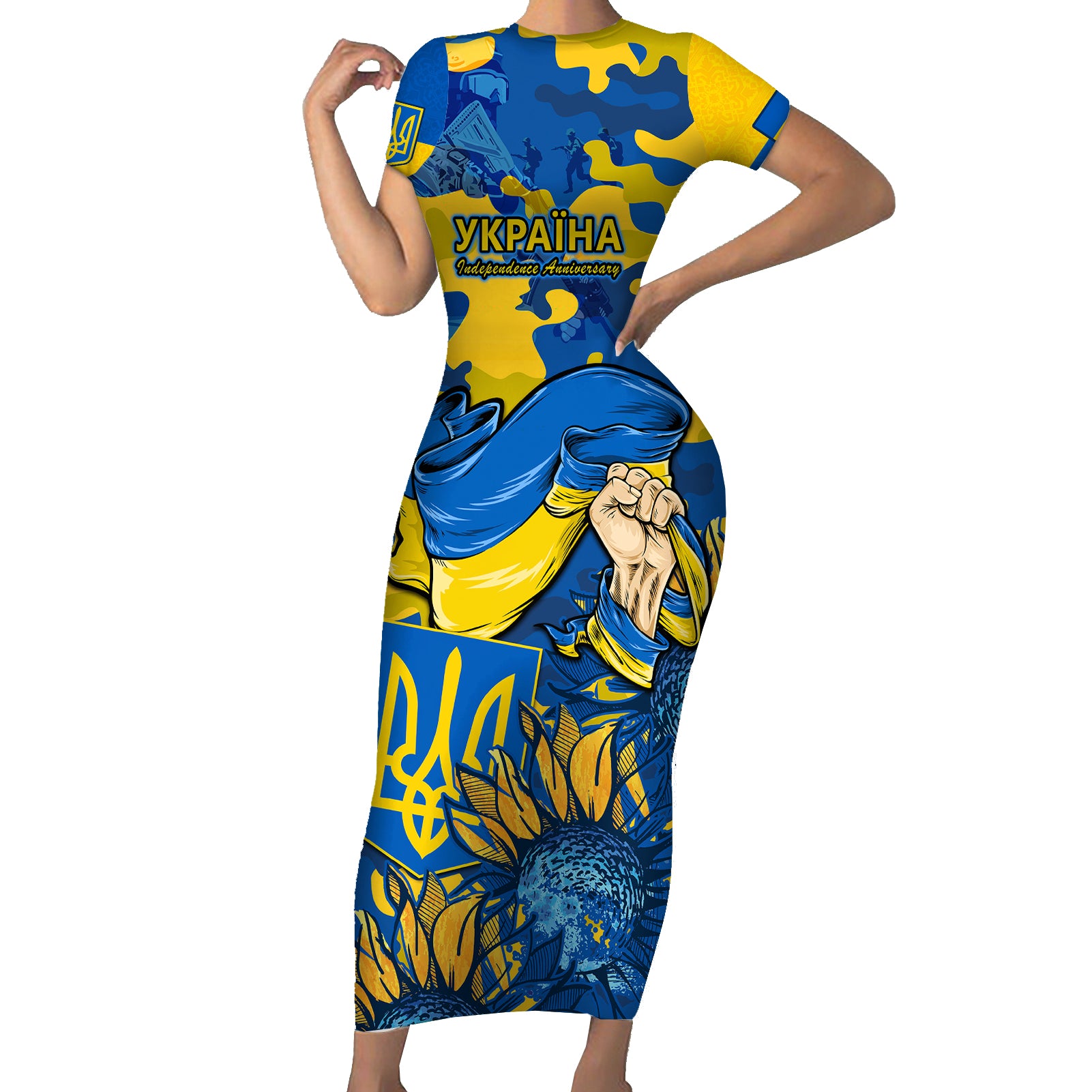 Ukraine Short Sleeve Bodycon Dress Glory To Ukraine 32nd Independence Anniversary - Wonder Print Shop