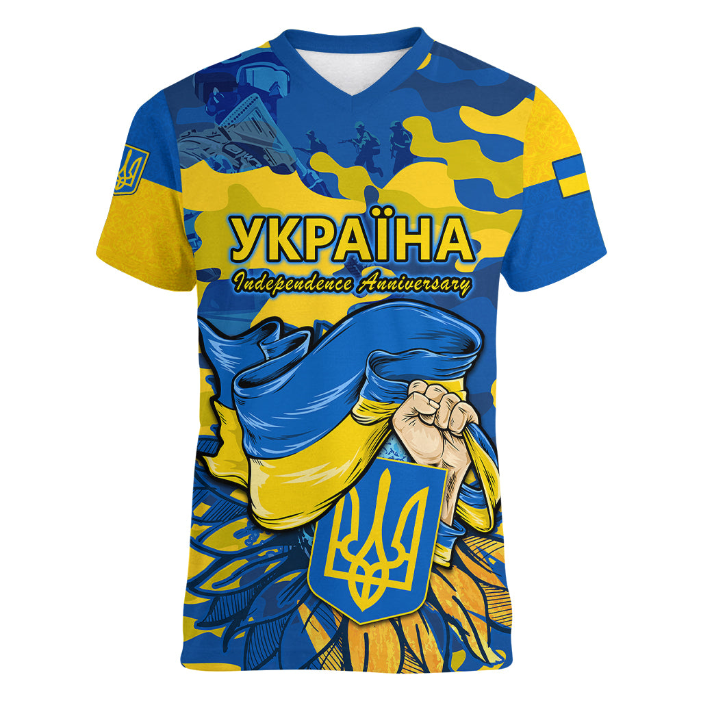 ukraine-women-v-neck-t-shirt-glory-to-ukraine-32nd-independence-anniversary