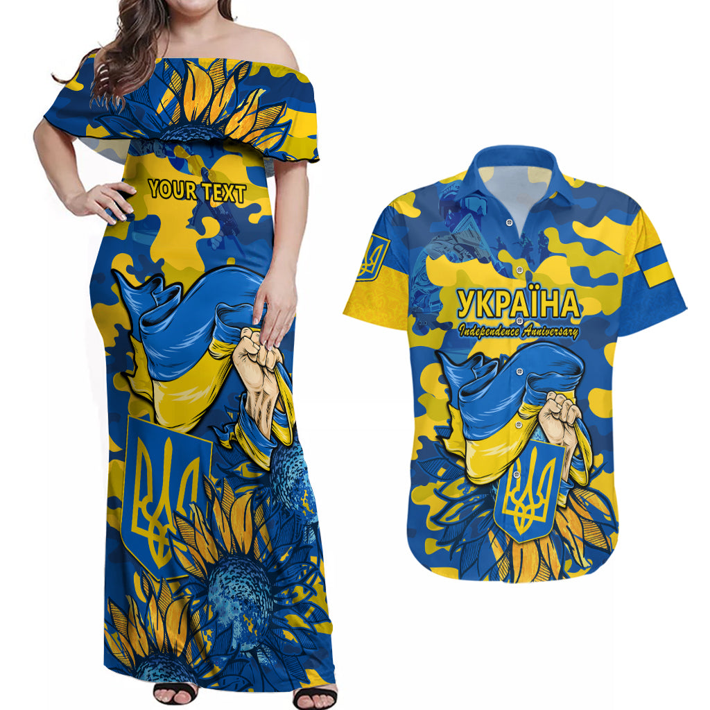 Personalised Ukraine Couples Matching Off Shoulder Maxi Dress and Hawaiian Shirt Glory To Ukraine 32nd Independence Anniversary LT9 - Wonder Print Shop