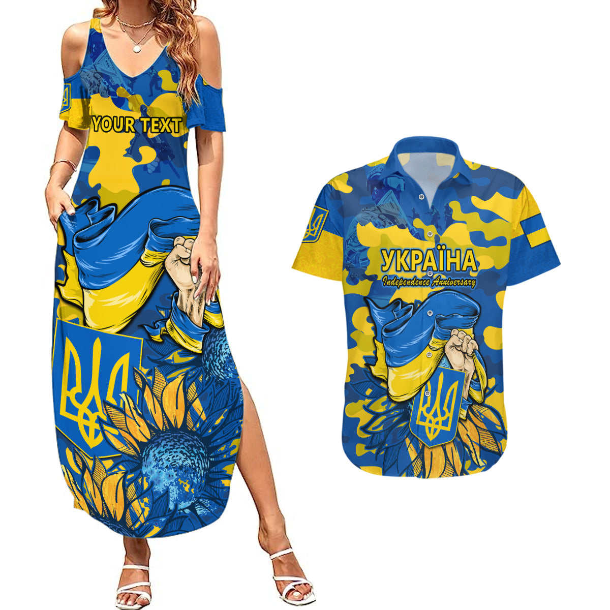 Personalised Ukraine Couples Matching Summer Maxi Dress and Hawaiian Shirt Glory To Ukraine 32nd Independence Anniversary LT9 - Wonder Print Shop