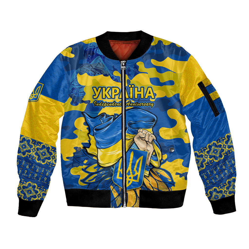 Personalised Ukraine Sleeve Zip Bomber Jacket Glory To Ukraine 32nd Independence Anniversary - Wonder Print Shop