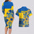 Ukraine Couples Matching Long Sleeve Bodycon Dress and Hawaiian Shirt Ukrainian Coat of Arms and Folk Sunflower LT9 - Wonder Print Shop