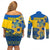 Ukraine Couples Matching Off Shoulder Short Dress and Long Sleeve Button Shirts Ukrainian Coat of Arms and Folk Sunflower LT9 - Wonder Print Shop