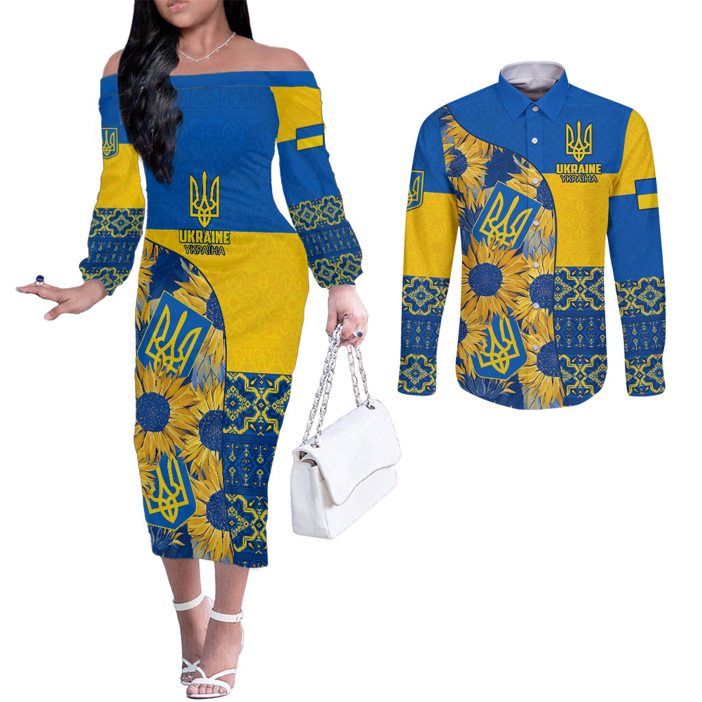 ukraine-couples-matching-off-the-shoulder-long-sleeve-dress-and-long-sleeve-button-shirts-ukrainian-coat-of-arms-and-folk-sunflower