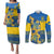 Ukraine Couples Matching Puletasi Dress and Long Sleeve Button Shirts Ukrainian Coat of Arms and Folk Sunflower LT9 - Wonder Print Shop