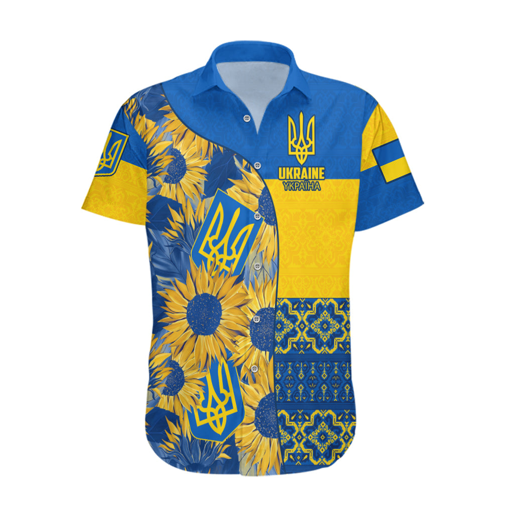 Ukraine Hawaiian Shirt Ukrainian Coat of Arms and Folk Sunflower - Wonder Print Shop