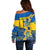 Ukraine Off Shoulder Sweater Ukrainian Coat of Arms and Folk Sunflower - Wonder Print Shop