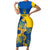 Ukraine Short Sleeve Bodycon Dress Ukrainian Coat of Arms and Folk Sunflower - Wonder Print Shop