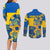 Personalised Ukraine Couples Matching Long Sleeve Bodycon Dress and Long Sleeve Button Shirts Ukrainian Coat of Arms and Folk Sunflower LT9 - Wonder Print Shop