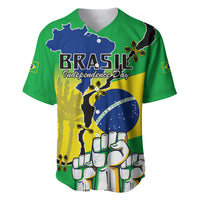 Green Brazil Independence Day baseball jersey with large map and BRAZIL graphic