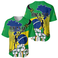 Two green Brazil Independence Day baseball jerseys with BRAZIL map and graphic