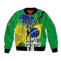 Green unisex bomber jacket with front zipper and Brazil Independence Day graphic panel