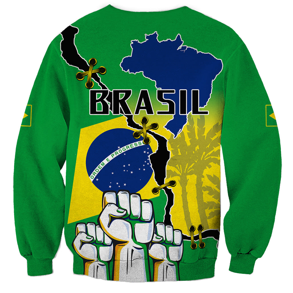 Green unisex sweatshirt with Brazil Independence Day back graphic, full sleeves