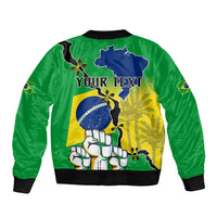 Green bomber jacket back with Brazil flag graphic and editable text