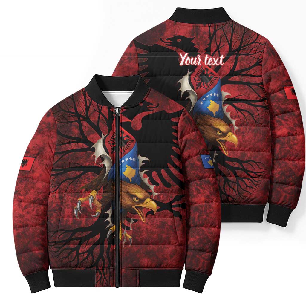 Personalized Kosova Albanian Roots Bomber Puffer Jacket Kosova Albanian Eagle Flag - Wonder Print Shop