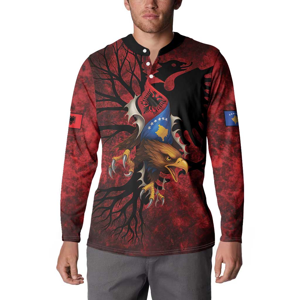 Personalized Kosova Albanian Roots Button Sweatshirt Kosova Albanian Eagle Flag - Wonder Print Shop