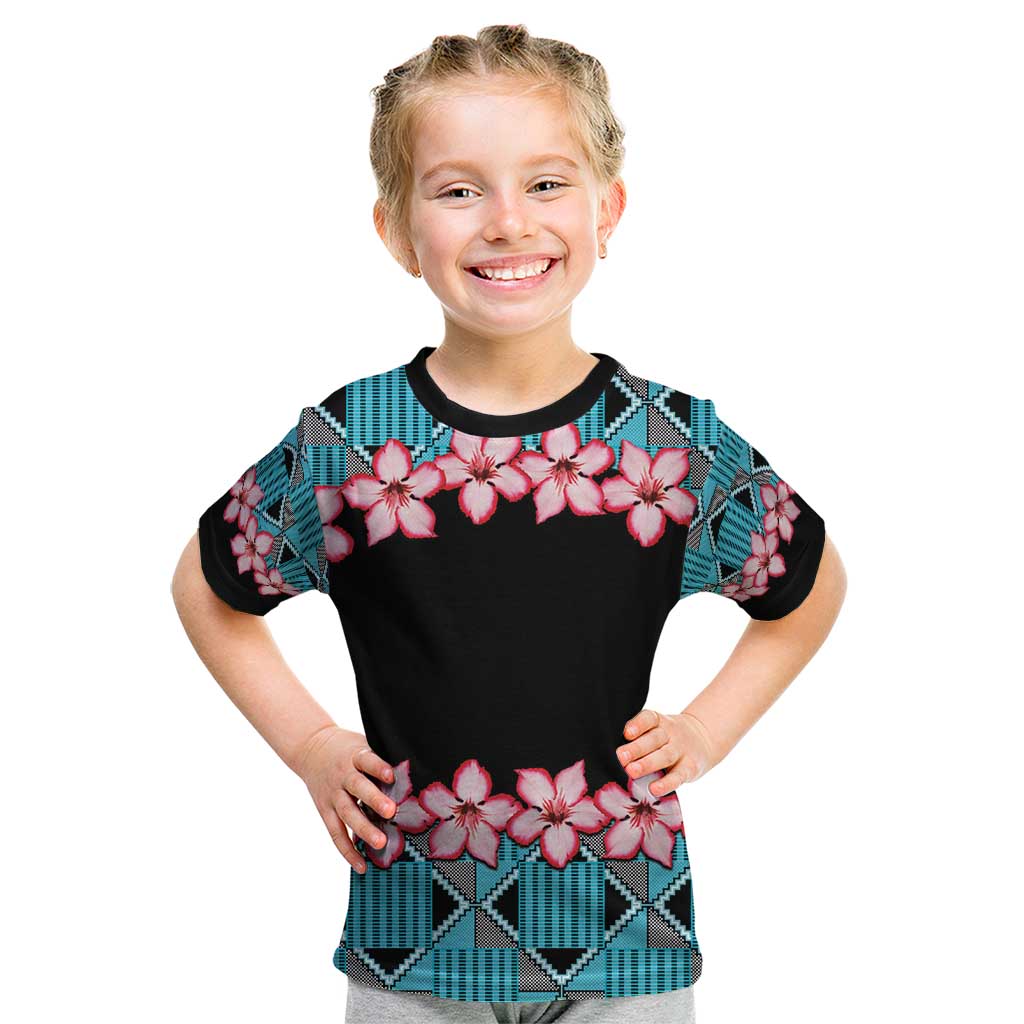 African Adenium Multiflorum Flowers Kid T Shirt with Kente Style