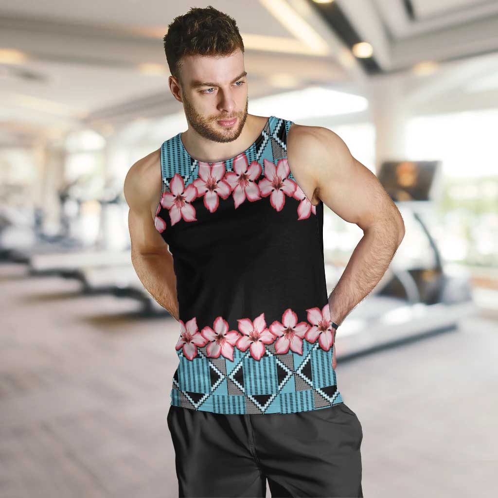 African Adenium Multiflorum Flowers Men Tank Top with Kente Style - Wonder Print Shop