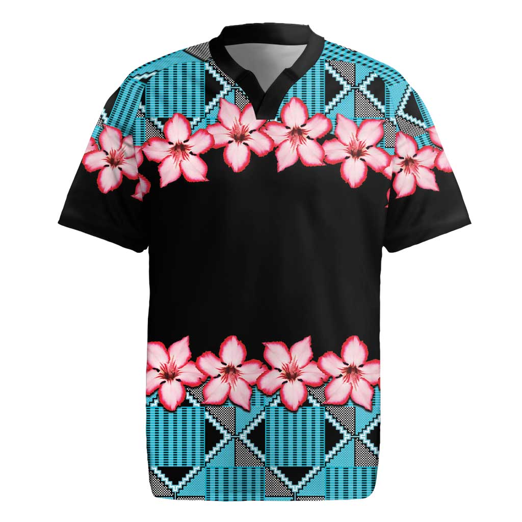 African Adenium Multiflorum Flowers Rugby Jersey with Kente Style - Wonder Print Shop