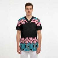 African Adenium Multiflorum Flowers Scrub Top with Kente Style