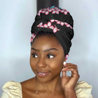 African Adenium Multiflorum Flowers Simple Headwrap Kente Style