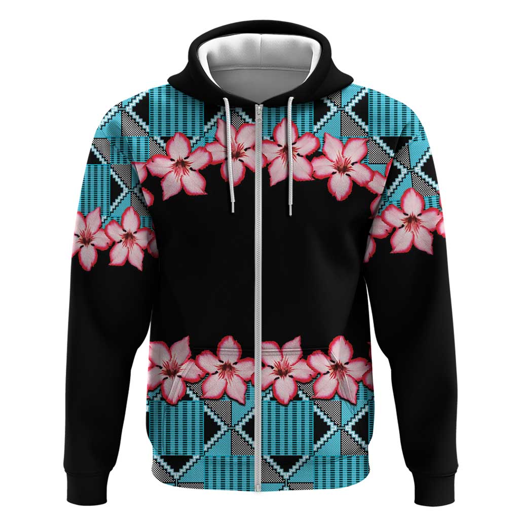 African Adenium Multiflorum Flowers Zip Hoodie with Kente Style - Wonder Print Shop