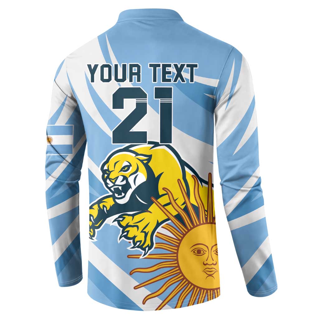Light blue rugby button sweatshirt, back print with YOUR TEXT and number 21