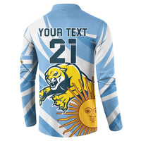 Light blue rugby button sweatshirt, back print with YOUR TEXT and number 21
