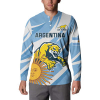 Light blue rugby button sweatshirt with white stripes, Argentina text, and puma graphic