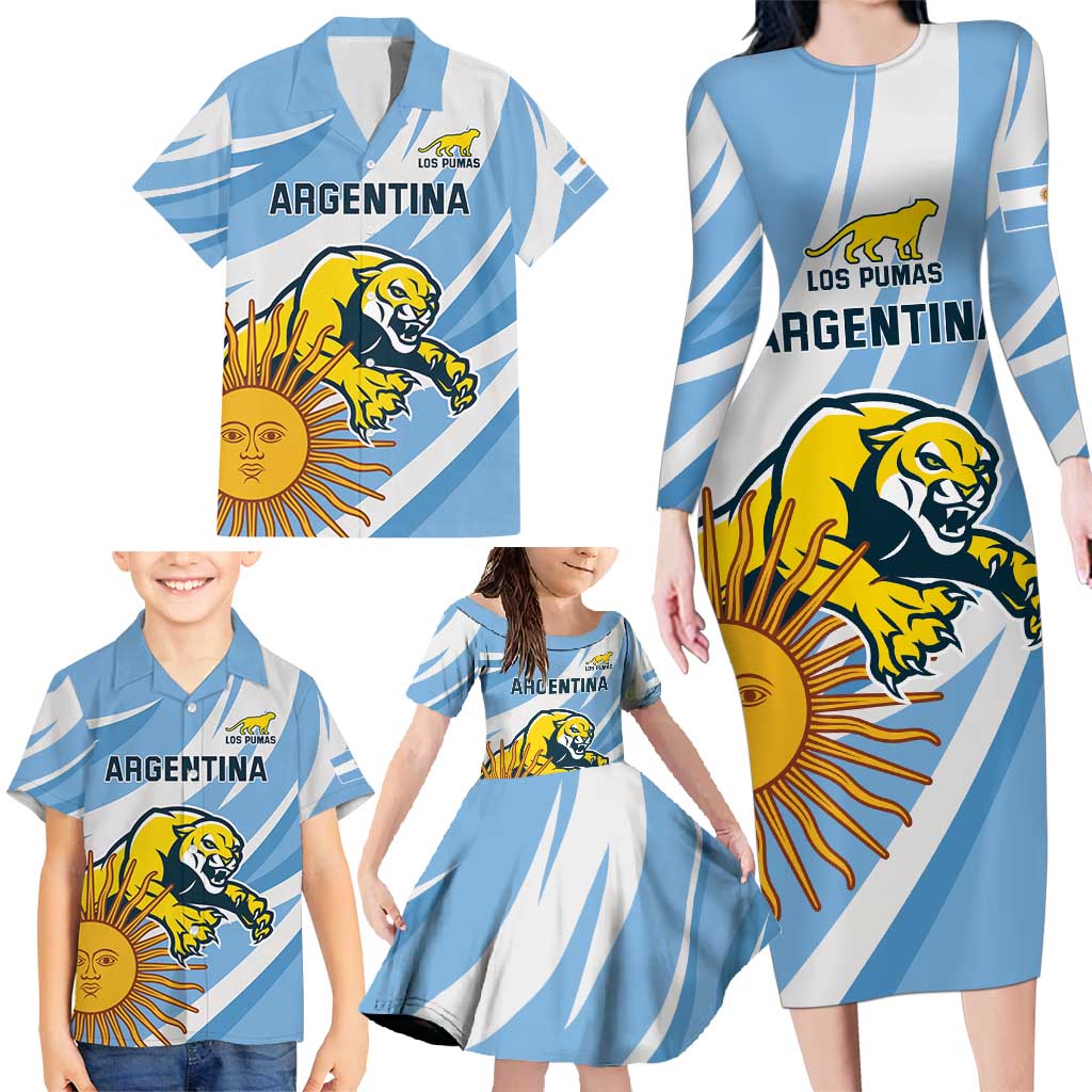 Custom Argentina Rugby Champion Family Matching Long Sleeve Bodycon Dress and Hawaiian Shirt Los Puma with Sporty Style LT9 - Wonder Print Shop