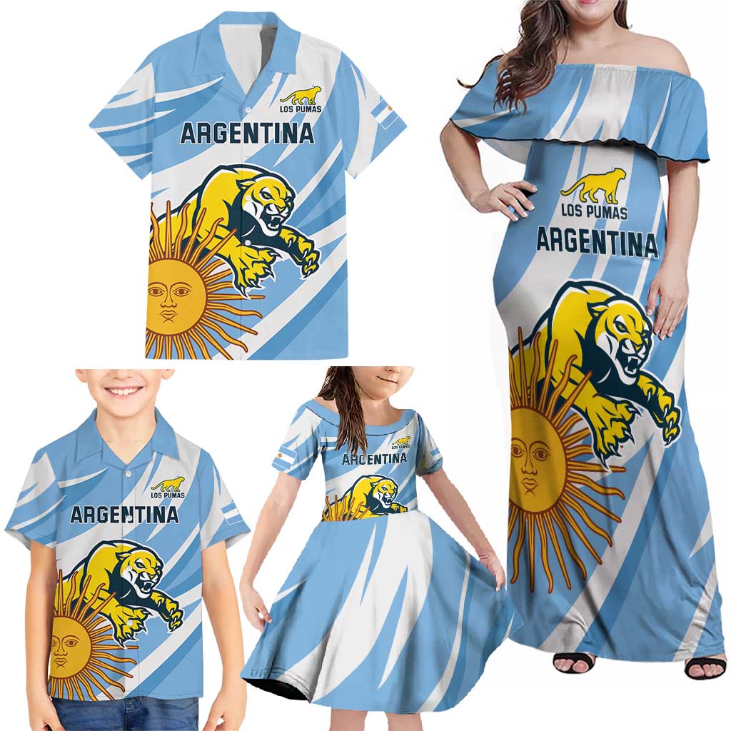 Custom Argentina Rugby Champion Family Matching Off Shoulder Maxi Dress and Hawaiian Shirt Los Puma with Sporty Style LT9 - Wonder Print Shop