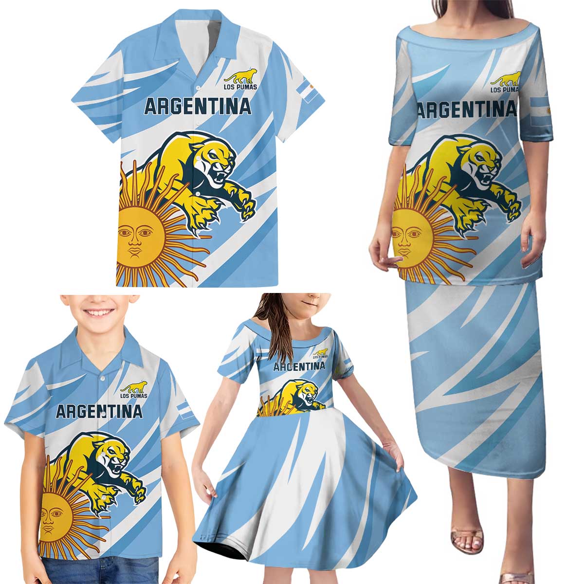 Custom Argentina Rugby Champion Family Matching Puletasi and Hawaiian Shirt Los Puma with Sporty Style - Wonder Print Shop