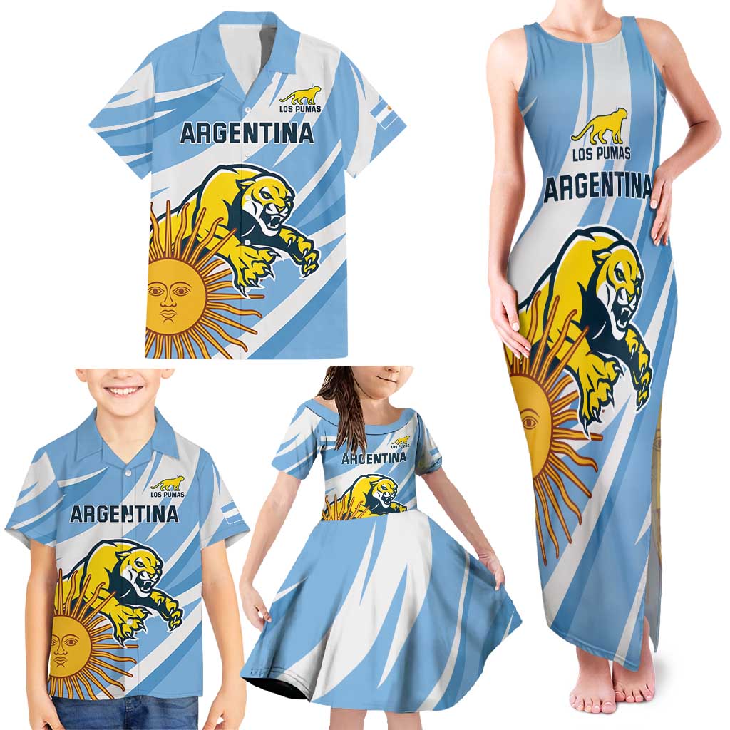 Custom Argentina Rugby Champion Family Matching Tank Maxi Dress and Hawaiian Shirt Los Puma with Sporty Style - Wonder Print Shop