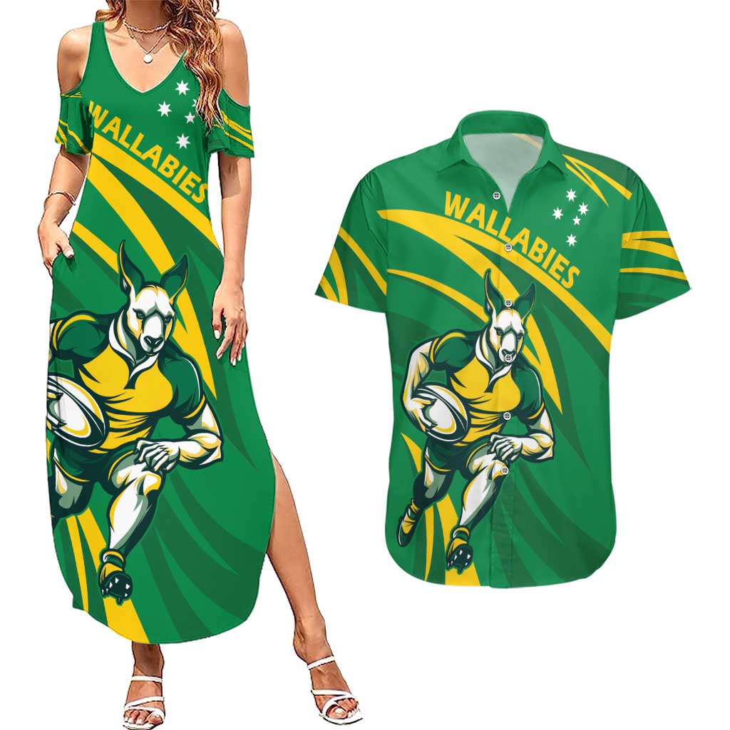 Personalized Australia Rugby Champion Couples Matching Summer Maxi Dress and Hawaiian Shirt Wallabies Mascot with Sporty Style LT9 - Wonder Print Shop