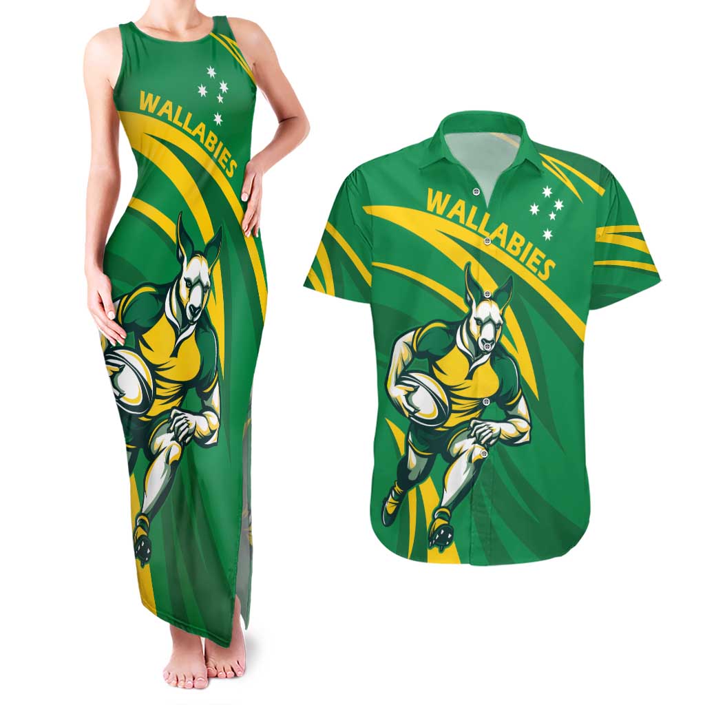 Personalized Australia Rugby Champion Couples Matching Tank Maxi Dress and Hawaiian Shirt Wallabies Mascot with Sporty Style LT9 - Wonder Print Shop